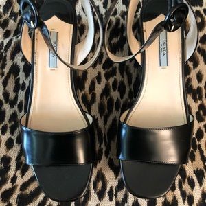 Prada black leather platform sandals